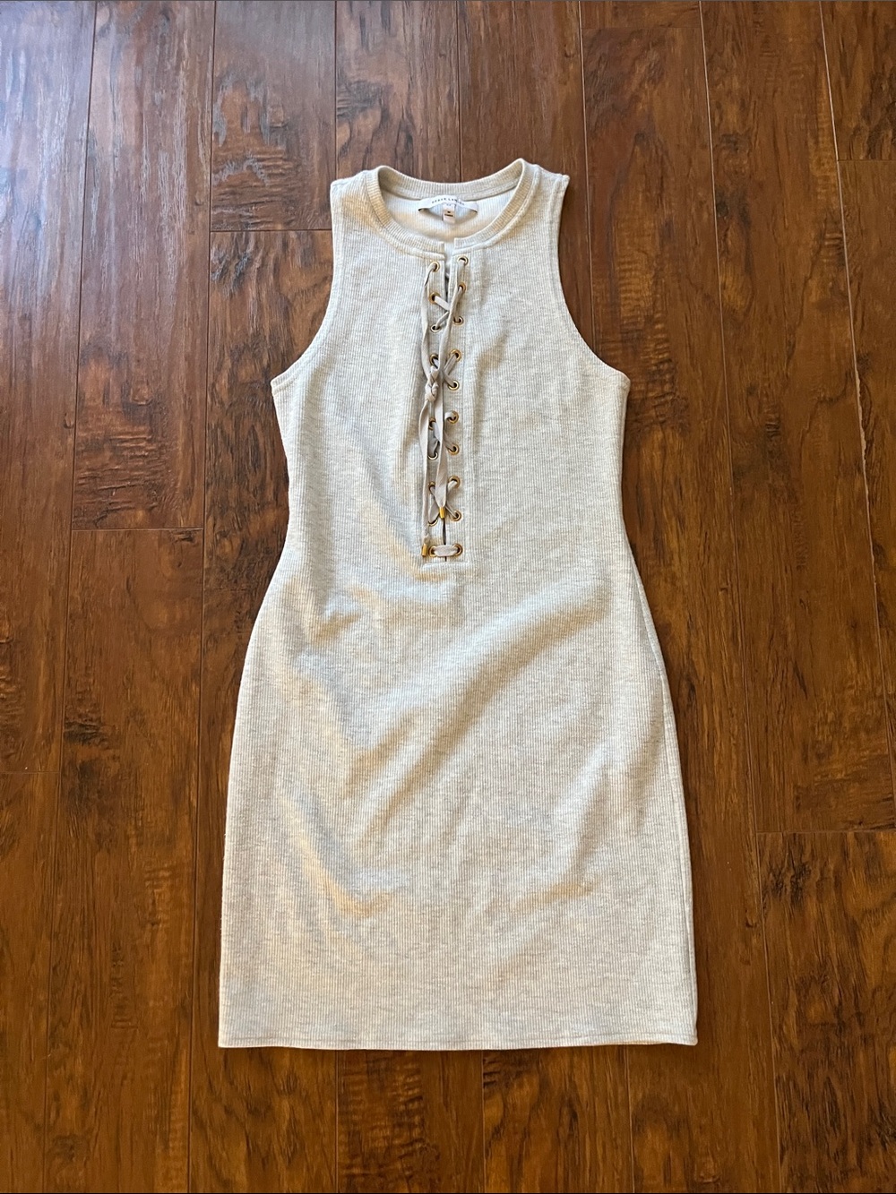 Derek Lam gray Ribbed Lace-Up Tank Dress